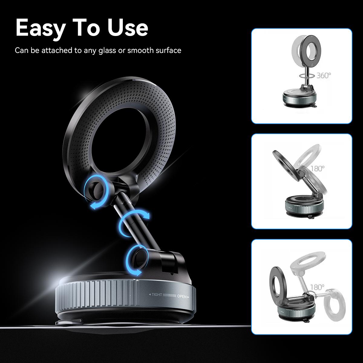 Upgraded Magnetic Phone Holder,Unpowered Version 360° Rotatable Adjustable and Foldable Magnetic & Vacuum Adsorption Car Holder, No Noise for iPhone & Android