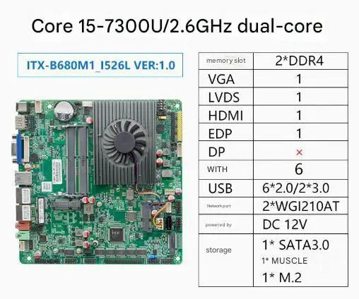 i5-7300u Mini-ITX Motherboard 7th Core Intel CPU IPC SBC Embedded Ultra-thin Mainboard with 6COM 2LAN i210 DC12V DDR4 8USB LVDS