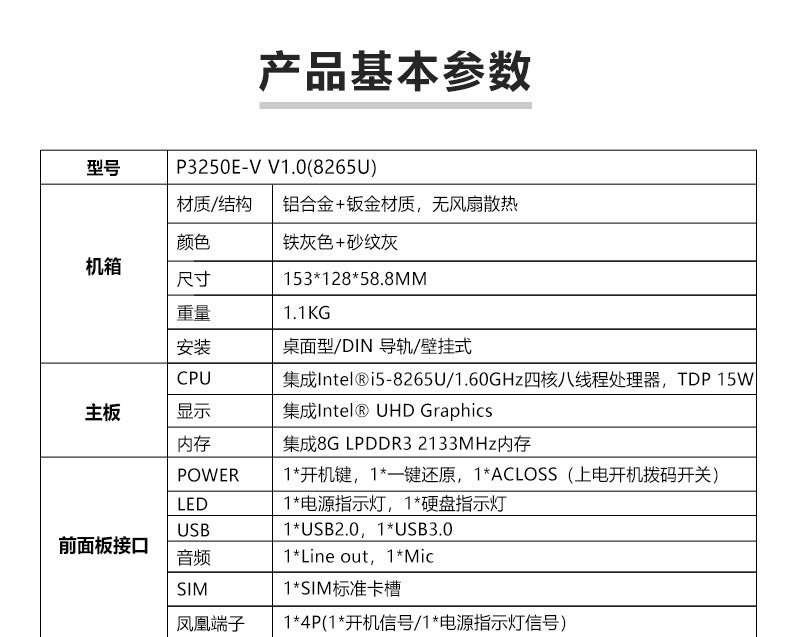 Industrial Control P3250E-V Dual Network Dual Serial Mini Industrial Computer 8/11th Gen i5 Embedded Industrial PC Host