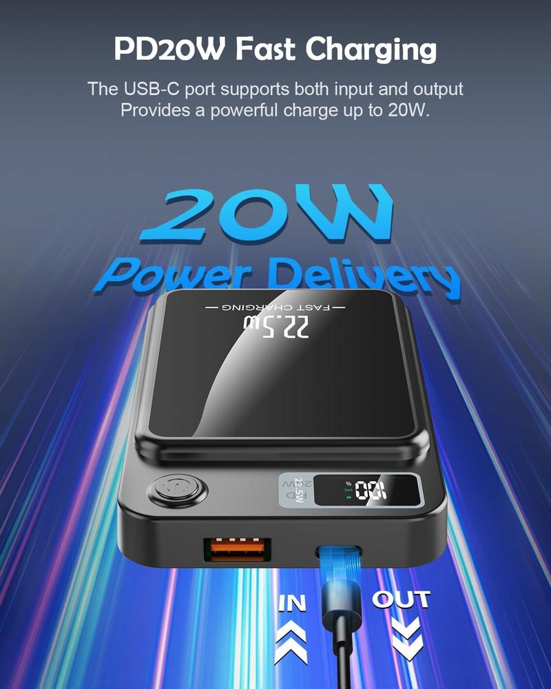 Green Springtok Digital Power Display 10000 mAh Ultra-Thin Mini Wireless Magnetic Power Bank for iPhone & Android Phones, Compact and Portable Charger Chargeable Smartphone Battery