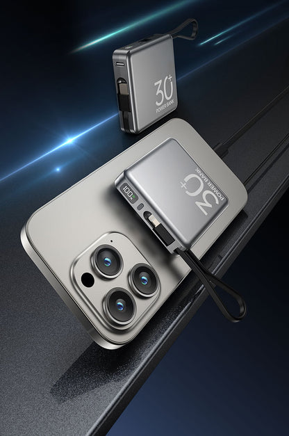 22.5W Super mini fast charging power bank with built-in cable10000mAh ultra-thin power bank custom gift