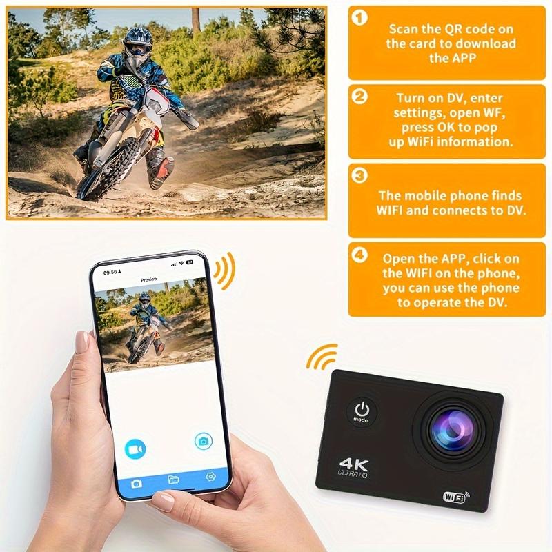 Action Camera with 4K 30FPS Ultra HD Video,12MP Photos, HDR,2.0" Image Sensor, Daily Streaming, HD camera, Stabilization