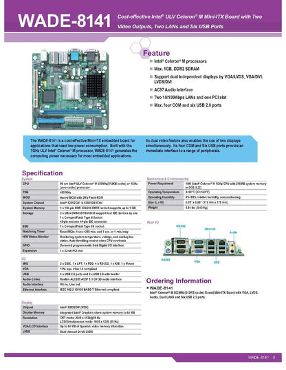 WADE-8141 New original wade-8141-600 Original Brand mini itx IPC Embedded Mainboard Industrial Motherboard Mini-ITX 4*COM 2*LAN