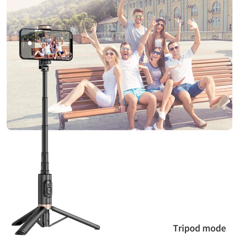 HANENO Portable Selfie Stick Tripod with Remote Bluetooth, Telescopic Design for iPhone, Upgraded Tripod for Travel and Recording Vlogging Kit Camera Stabilizer Electronic Gadgets Aluminum Android Cellphone Smartphone Tk Q12 Black