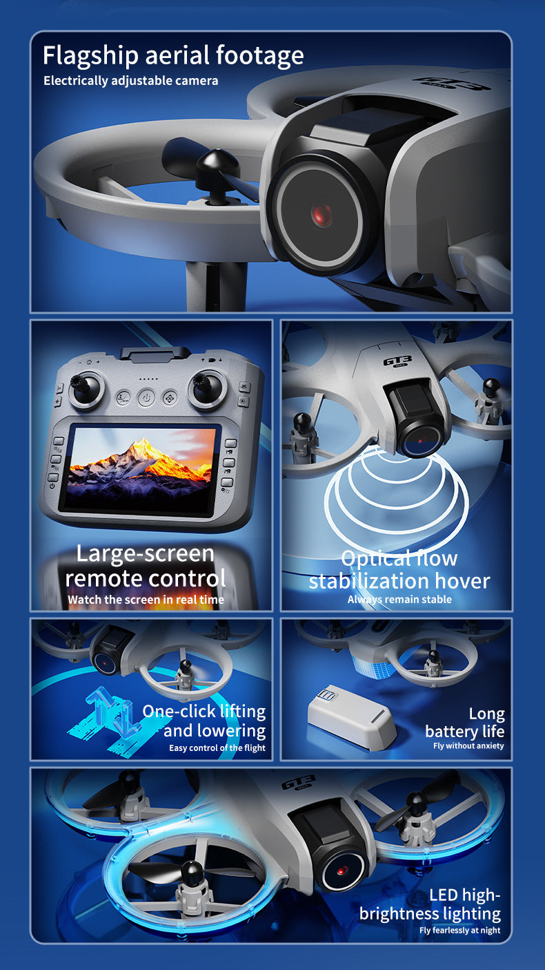 Cross-Border GT3Drone Remote Control with Screen Optical Flow Positioning Electric Lens Quadcopter Remote Control Aircraft Toy