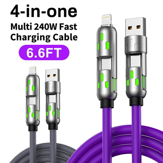 4-in-1 Multi USB Charging Cable MAX 240W Fast Charging/Charger Cord with USB A+Type C for iPhone 16/15 14 13 iPad Samsung Galaxy MacBook iPad Tablets and More