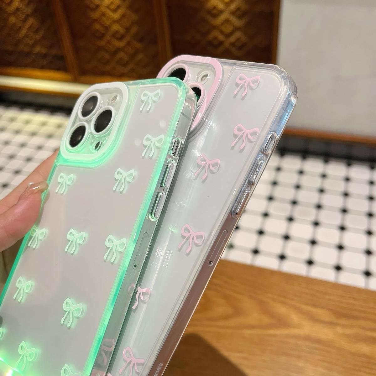 Vibrant LED Bowknot Phone Case, Compatible with iPhone 11/12/13/14/15/16/17 Pro/Pro Max/Plus, Stylish Protective Cover, Unique Design for Daily Use, Protective Casing