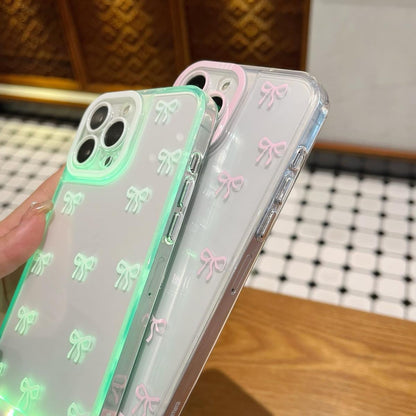 Vibrant LED Bowknot Phone Case, Compatible with iPhone 11/12/13/14/15/16/17 Pro/Pro Max/Plus, Stylish Protective Cover, Unique Design for Daily Use, Protective Casing