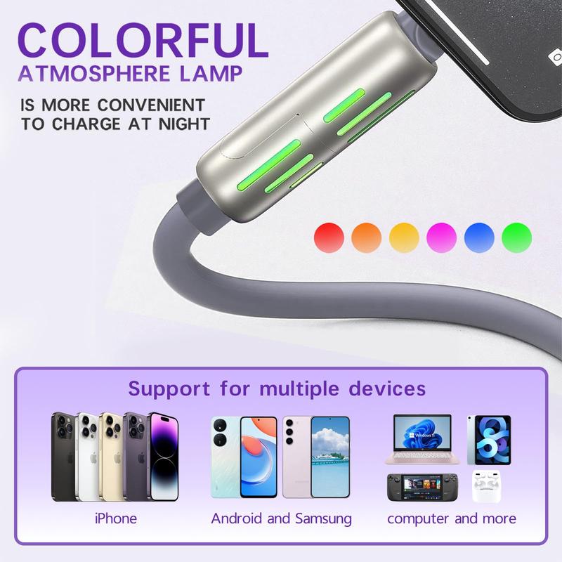 [Buy 1 Get 1 Free] 6.6ft  4-in-1 Multi USB Charging Cable with USB A,Type C,Lightning-MAX240W Fast Charging & Data Sync for iPhone16/15,iPad Pro, Samsung & Laptops fast charger usb cable 4-in-1 fast Breathing Light  -max 1 usb-c data 4 1 charging cable