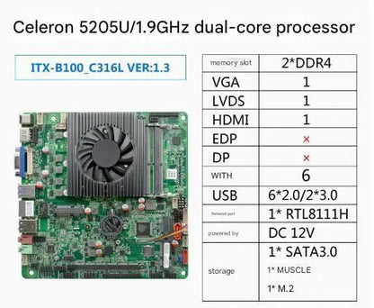 5205u Mini-ITX Motherboard 10th Celeron Intel CPU IPC SBC Embedded Ultra-thin Mainboard with 6COM LAN DC12V DDR4 6USB LVDS