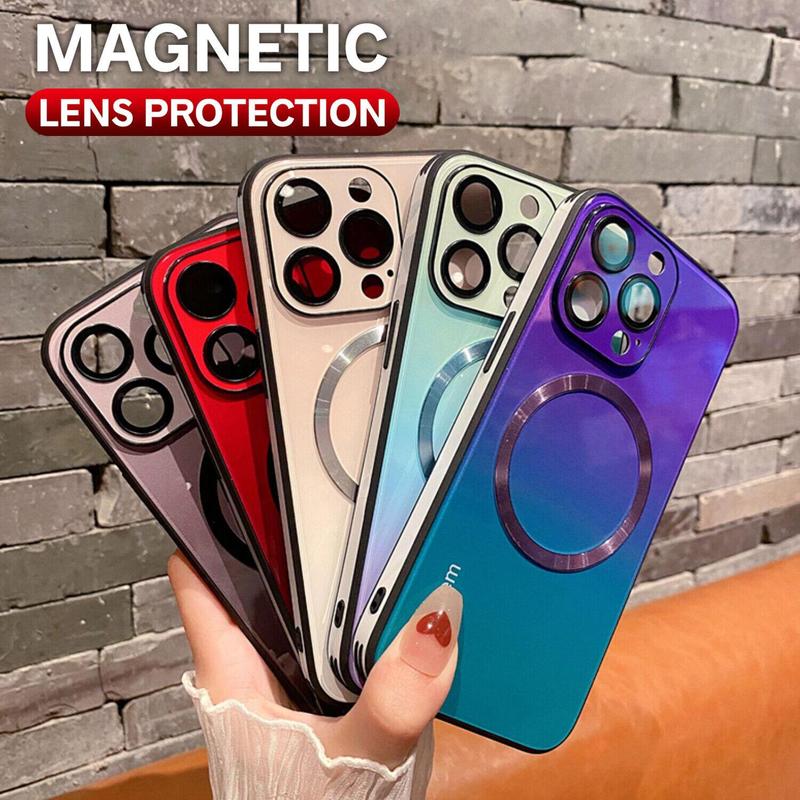 For iPhone 16 15 14 13 12 Pro Max Magnetic Gradient Case with Full Camera Lens Protector [Compatible with MagSafe] Scratch Resistant Gradient Glass Back Cover
