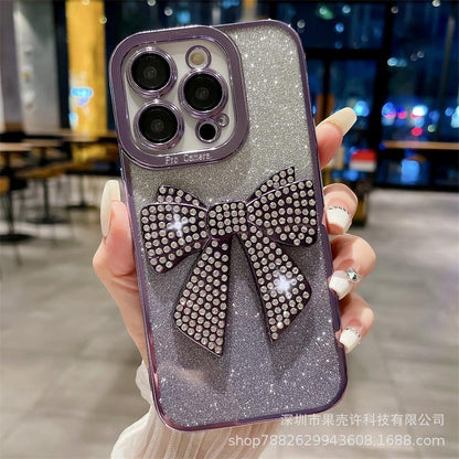 Luxurious Transparent Glitter Diamond Bowknot Case for iPhone 15 14 13 12 11 Pro Max, Apple 14 Pro Shockproof 13