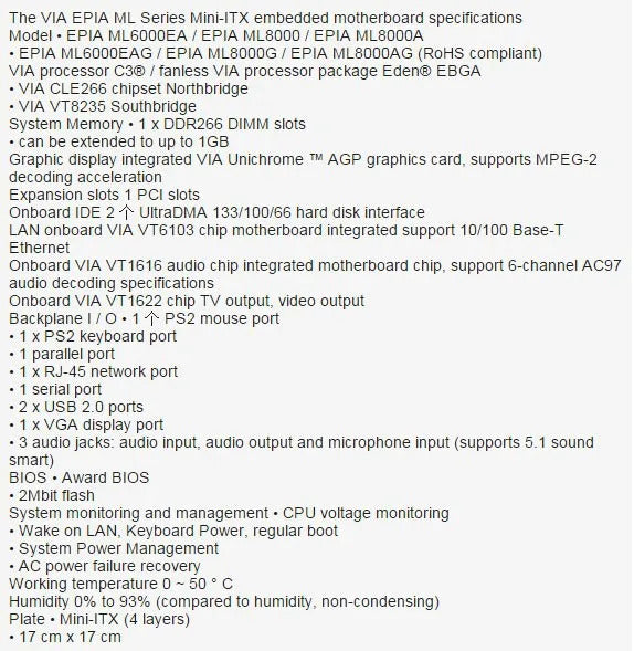 EPIA-ML8000AG 100% OK Original Brand Industrial Motherboard EPIA ML Mainboard ML8000AG with CPU RAM