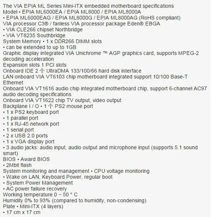 EPIA-ML8000AG 100% OK Original Brand Industrial Motherboard EPIA ML Mainboard ML8000AG with CPU RAM