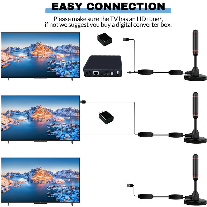 HDTV Antenna, Long Range Indoor/Outdoor Digital TV Antenna with Amplifier, Magnetic Base, 4K 1080p Support, Free Local Channels
