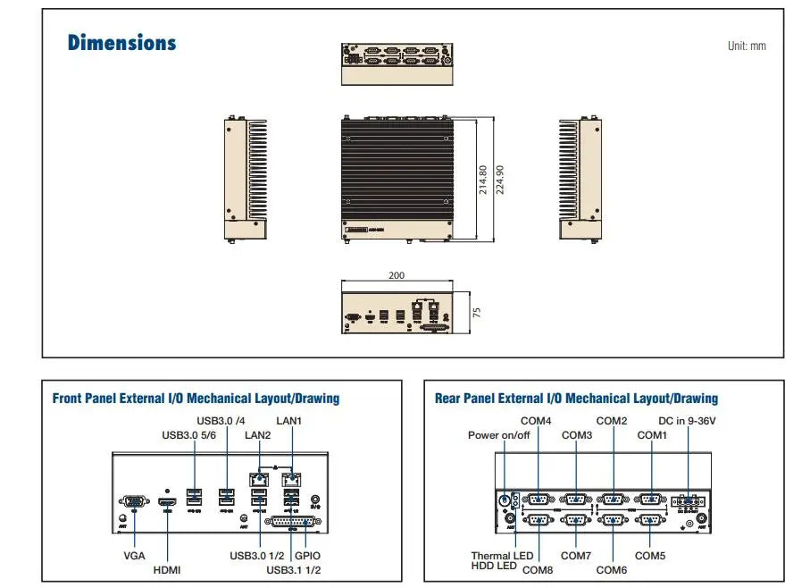 ARK-3531 Fanless Embedded Industrial Computer Mini Industrial 8th/9th Gen Core™ i3/i5/i7/i9 LGA1151 Box PC input 9-36VDC 4*LAN