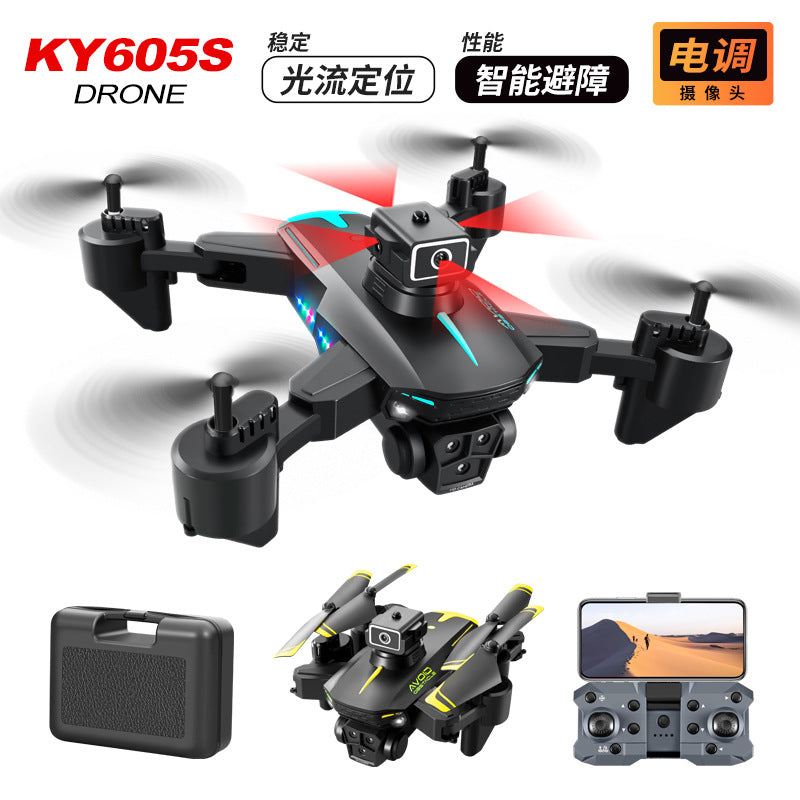 Cross-Border KY605S Drone Three-Camera Aerial Photography Four-Sided Obstacle Avoidance Remote Control Aircraft Optical Flow Positioning Quadcopter