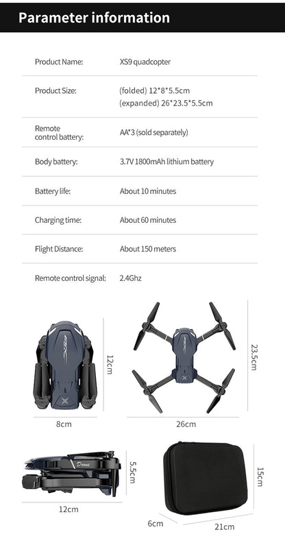 XS9Cross-border Drone4K Dual Camera HD Aerial Photography Foldable Drone with Altitude Hold V88Remote Control Airplane Toy