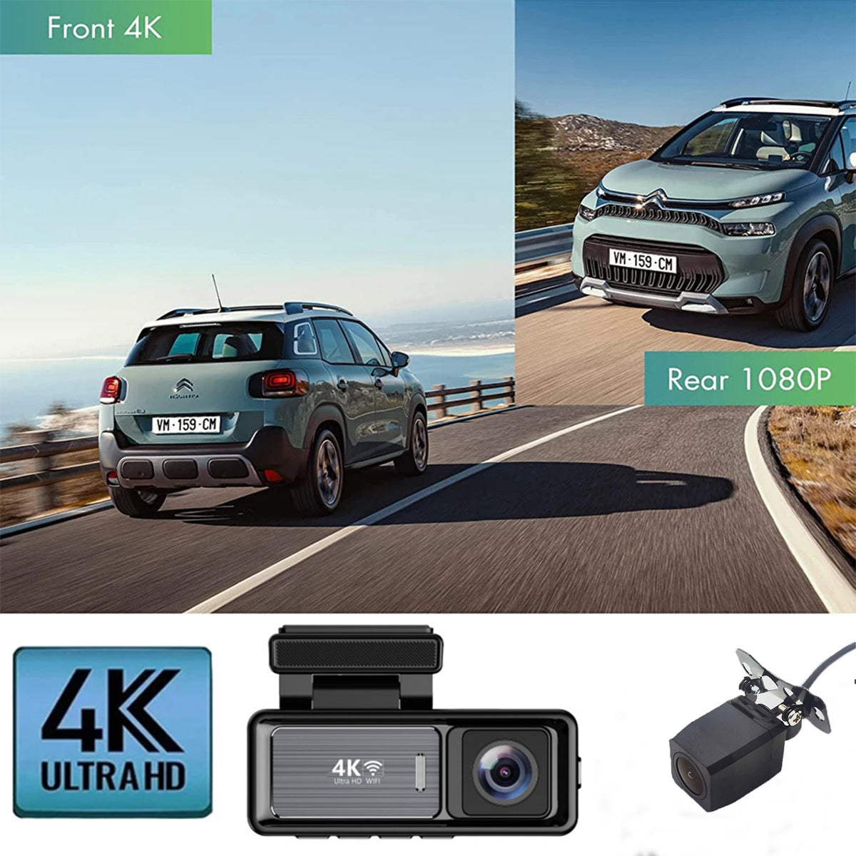 Driving Recorder4K Ultra HD Night Vision2025New wireless car-mounted dual-camera front and rear360Panoramic View