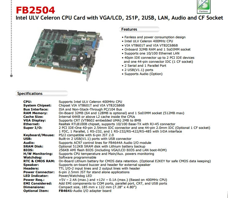 FB2504 100% OK Original IPC Board ISA Slot Industrial Mmotherboard Half-Size CPU Card PICMG1.0 Mainboard with CPU RAM