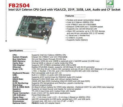 FB2504 100% OK Original IPC Board ISA Slot Industrial Mmotherboard Half-Size CPU Card PICMG1.0 Mainboard with CPU RAM