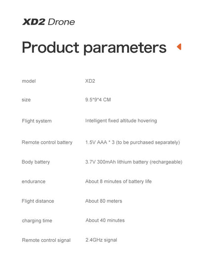 Cross-Border XD2Mini Drone, Shockproof and Impact Resistant2.4G Four-Axis Aircraft360°Rotating and Rolling Remote Control Toy