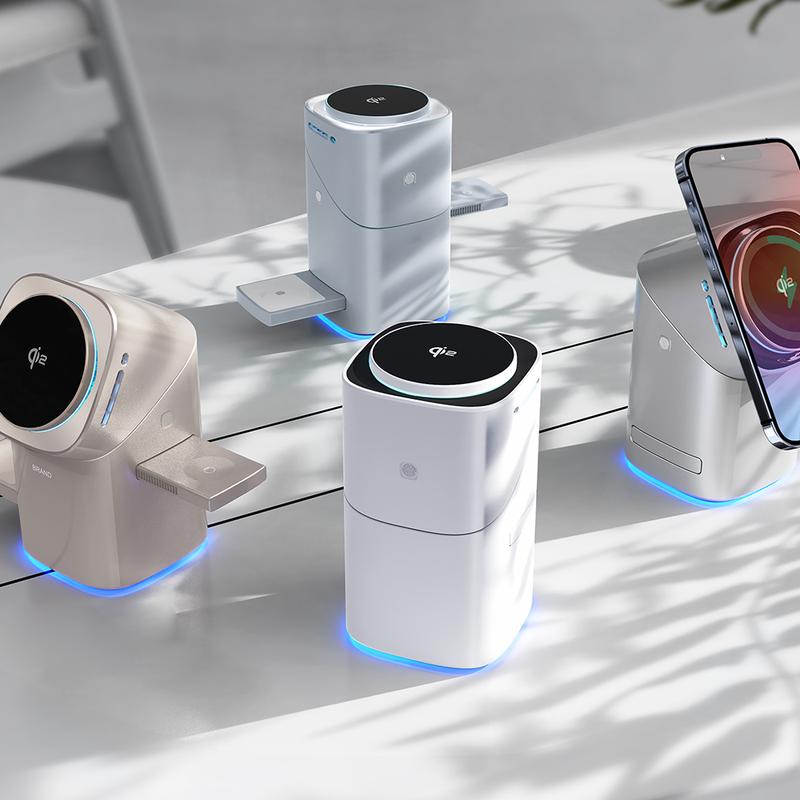 Three in one wireless charger, fast charging, Qi2 certified, suitable for iPhone, iWatch, AirPods headphone charging stations, touch pop-up charging, easy to carry wireless charger,Wireless Multi-Device Charging touch pop-up charging,Gifts,Mother's Day