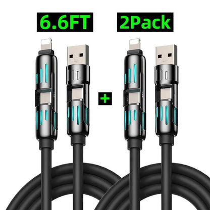 [Buy 1 Get 1 Free] 6.6ft  4-in-1 Multi USB Charging Cable with USB A,Type C,Lightning-MAX240W Fast Charging & Data Sync for iPhone16/15,iPad Pro, Samsung & Laptops fast charger usb cable 4-in-1 fast Breathing Light  -max 1 usb-c data 4 1 charging cable