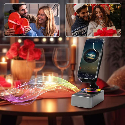 Wireless Audio Bluetooth Speaker 5in1 Phone Holder Emergency Rechargeable withColorful Ambient Light 300° Foldable for Tablet iPhone Android, Gifts for Men Women ，Black