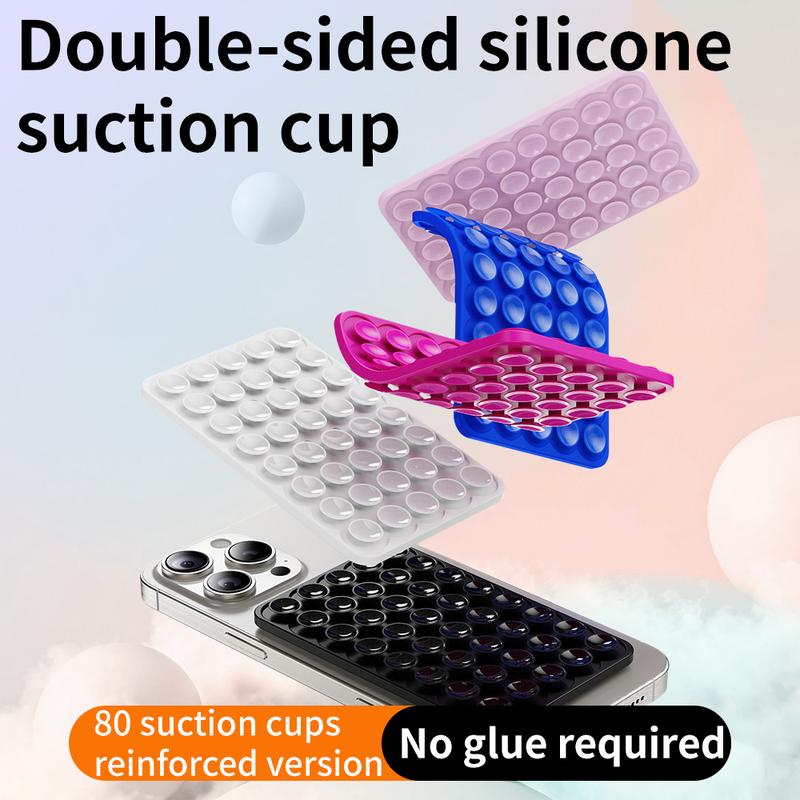 Suction Cup Phone Case Mount Double-Sided,Silicon Sticky Phone Stand for iPhone and Android, Hands-Free Strong Grip Holder for Selfies and Videos - Black