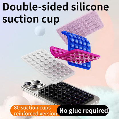 Suction Cup Phone Case Mount Double-Sided,Silicon Sticky Phone Stand for iPhone and Android, Hands-Free Strong Grip Holder for Selfies and Videos - Black
