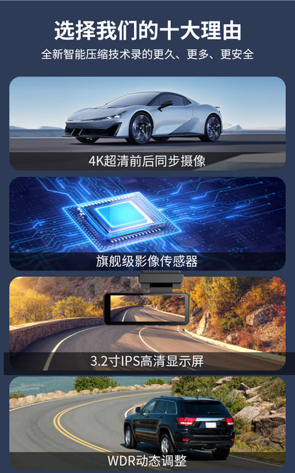 Driving Recorder4K Ultra HD Night Vision2025New wireless car-mounted dual-camera front and rear360Panoramic View