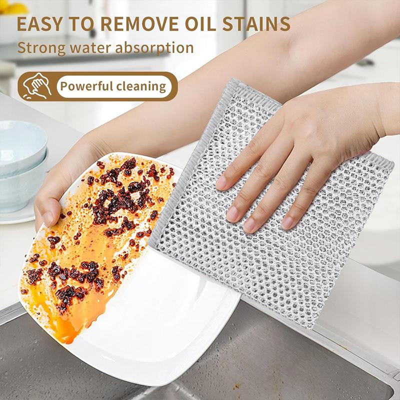 【Freeship】12-Pack Dishwashing Rags, Multipurpose Non-Scratch Wire Dishcloths for Wet and Dry Use,Reusable Wire Cleaning Cloths for Kitchen, Sinks.and Pans Silver Removable, Washable & More
