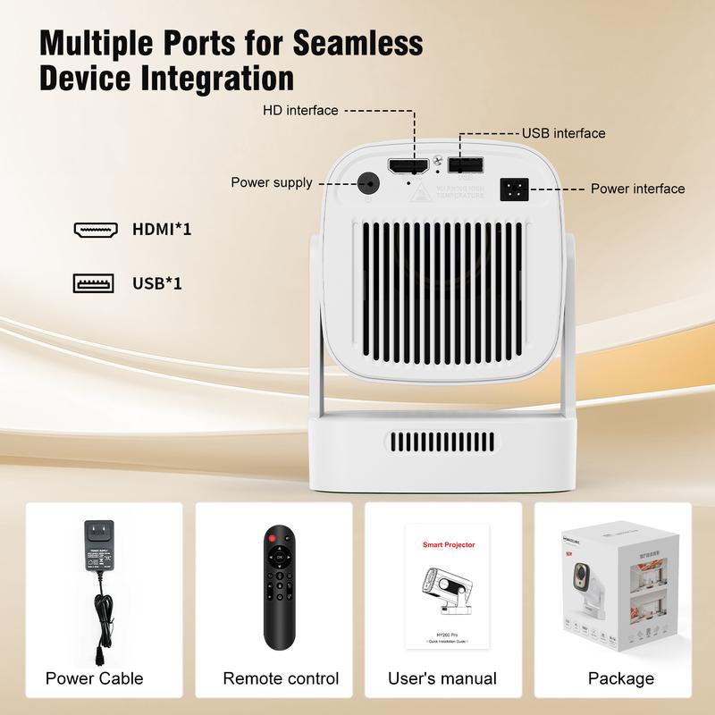 [US warehouse] Magcubic Auto Focus HY310 Projector 330ANSI Google Assistant 4K Decode Native 1080P BT5.4 WIFI6 Android 11 Built-in Speaker Allwinner H713 180° Flexible 130"Screen 60Hz Reflash Home Cinema Mini Portable Projector Wireless Local