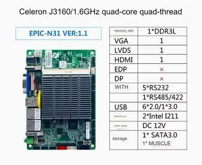 J3160 3.5 inch Motherboard 3.5" SBC IPC Mainboard industrial with Celeron Quad Core DC-12V 6-COM 2xGbE LAN LVDS VGA