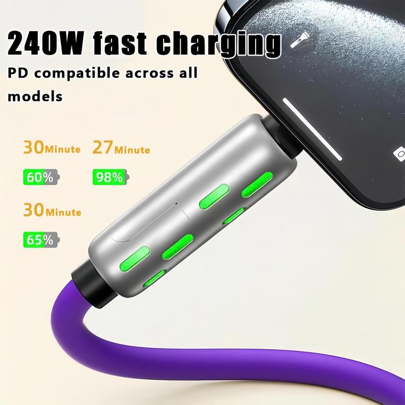 [Buy 1 Get 1 Free] 6.6ft  4-in-1 Multi USB Charging Cable with USB A,Type C,Lightning-MAX240W Fast Charging & Data Sync for iPhone16/15,iPad Pro, Samsung & Laptops fast charger usb cable 4-in-1 fast Breathing Light  -max 1 usb-c data 4 1 charging cable