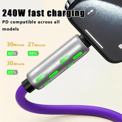 [Buy 1 Get 1 Free] 6.6ft  4-in-1 Multi USB Charging Cable with USB A,Type C,Lightning-MAX240W Fast Charging & Data Sync for iPhone16/15,iPad Pro, Samsung & Laptops fast charger usb cable 4-in-1 fast Breathing Light  -max 1 usb-c data 4 1 charging cable