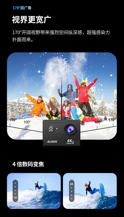 Cross-border new arrival4k Waterproof action camera with anti-shake dual screen HD wifi Outdoor shooting cycling diving camera