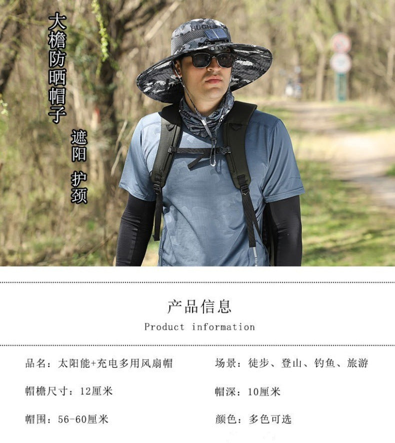 Foreign Trade Hot Item Solar Hat Rechargeable Dual Fan Men's Fishing Fisherman Hat Outdoor Sun Hat Sun Protection Hat