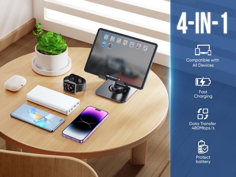 NEW - MAGIC JOHN USB Type C Charging Cable, 4 in 1 Function, 65W Fast Charging, Liquid Silicone and Aluminum Alloy Material, Braided Data Cable, Black & Gray