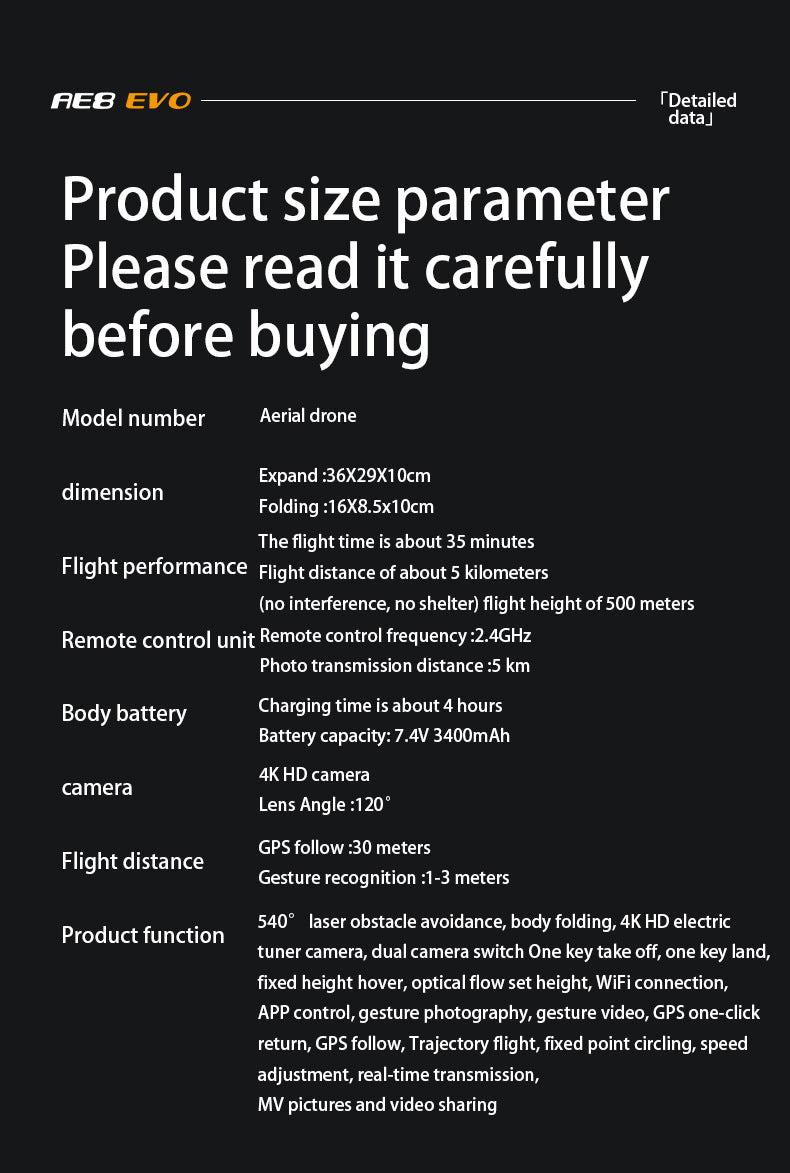 AE8EVO Screen-controlled Brushless Drone HD Aerial Photography GPS Return Folding Intelligent Obstacle Avoidance Screen Display Remote Control Airplane