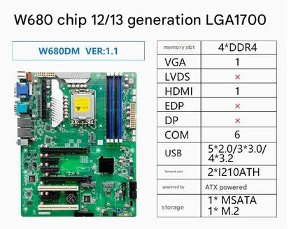 W680 Motherboard ATX SBC 12/13th Core i3/i5/i7/i9 LGA1700 Desktop Server CPU IPC Industrial Mainboard with COM LAN DDR ECC