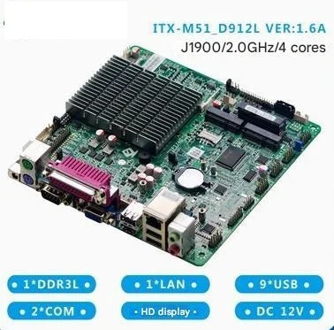 J1900 J1800 Motherboard Mini-ITX SBC IPC Mainboard industrial Fanless Board Mini ITX with ATOM Quad Core DC-12V COM LAN LVDS VGA