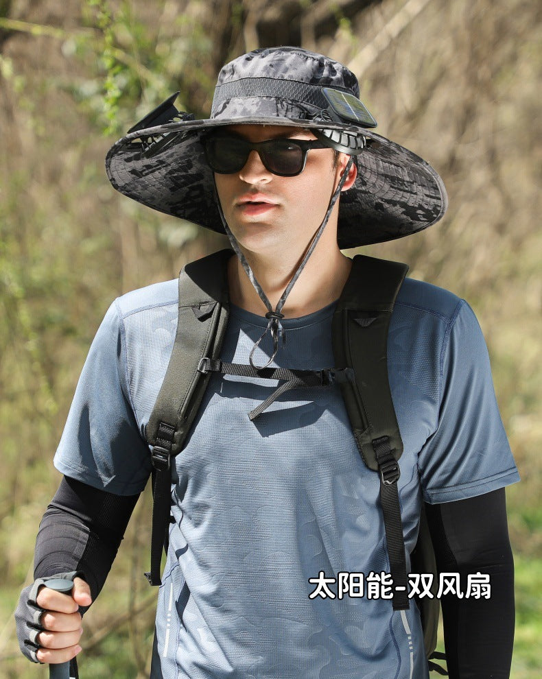 Foreign Trade Hot Item Solar Hat Rechargeable Dual Fan Men's Fishing Fisherman Hat Outdoor Sun Hat Sun Protection Hat