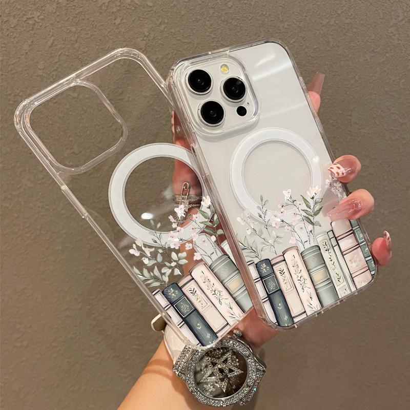 Soft Girl Magnetic Case for iPhone11/12/13/14/15/16/17/promax, Floral Bookshelf Lightweight, Drop-Proof, MagSafe Compatible | Perfect for Teen Girls