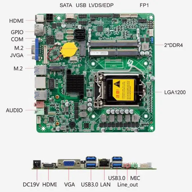 H410 Mini-ITX Motherboard 10th Core i3/i5/i7/i9 LGA1200 CPU IPC SBC Embedded Ultra-thin Mainboard with COM LAN DC12-19V EDP LVDS
