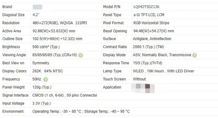 LQ042T5DZ13A LQ042T5DZ13K LQ042T5DZ14A LQ042T5DZ17 42-inch Original LCD Display Screen