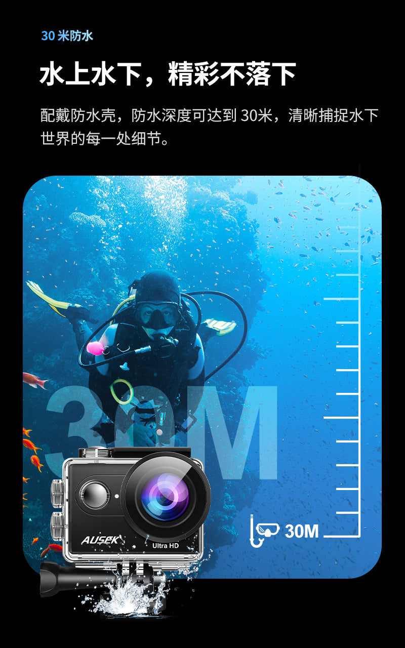 Cross-border new arrival4k Waterproof action camera with anti-shake dual screen HD wifi Outdoor shooting cycling diving camera
