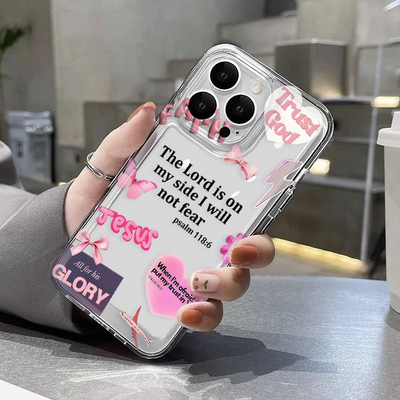 Faith Over Fear Psalm Christian Aesthetic TPU Pattern Phone Case for iPhone 15 16 14 Pro Max 13 12 11 XR XS Plus Non-Yellowing Clear Crystal Drop-proof Protection Slim Silicone Cover Cellphone Protective