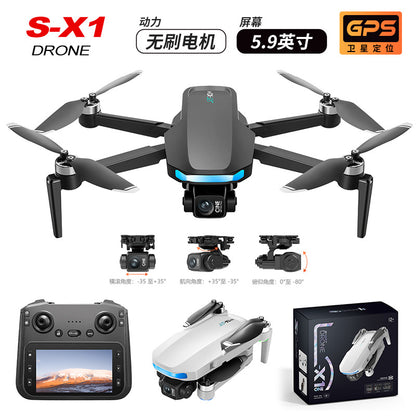 Cross-Border S-X1Drone Remote Control Belt5.9inch screen three-axis gimbal GPS Aerial Photography Four-Axis Remote Control Aircraft